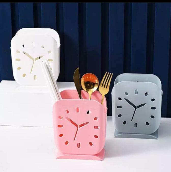 Clock Plastic Cutlery Holder, Storage Rack For Chopstick Fork Spoon Spatula, Countertop Organizer, Kitchen Gadgets With Drain Design, Plastic Knife Holder Clock Plastic Cutlery Holder, Storage Rack For Chopstick Fork Spoon Spatula, Countertop Organizer, Kitchen Gadgets With Drain Design, Plastic Knife Holder